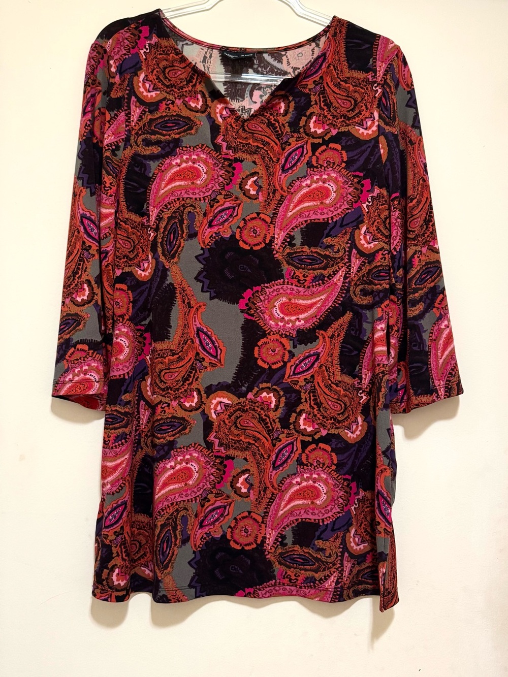 Fashion Bug Pink Purple and Orange Paisley V-Neck Tunic